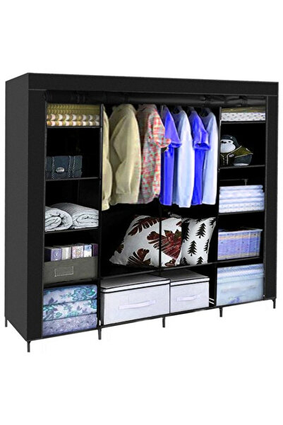 Ruhhy Organizator imbracaminte, Ruhhy, textil/fier, 14 rafturi, 2 bare de usc...