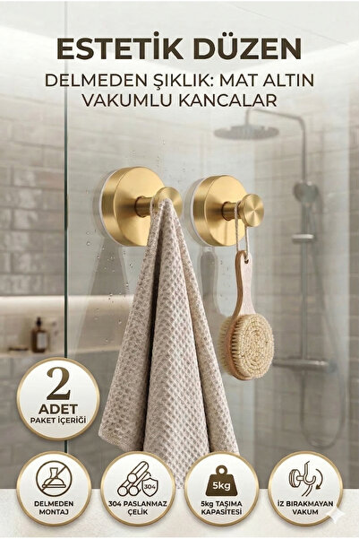 Playtronik Paslanmaz Çelik Vakumlu Banyo Askısı - Delme Gerektirmeyen Güçlü V...