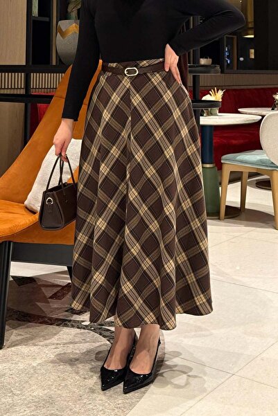 lamelif Καρό Φούστα σε Καφέ Απόχρωση