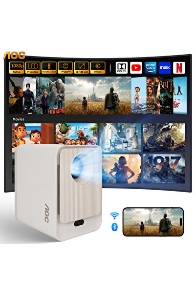 Aoc 1080P Projector Android 12 WiFi6, 9000 Lumen Fully Sealed, Auto Focus Blu...