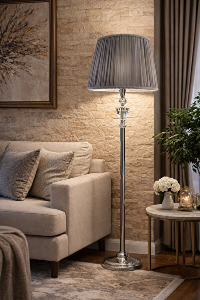 Riyes Tasarım Kristal Detaylı Gold Ayaklı Lambader – Şık Salon ve Oturma Odas...