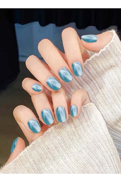 Arabest 10-Piece Crystal Cat Eye Press-on Artificial Nails Short Square Round...