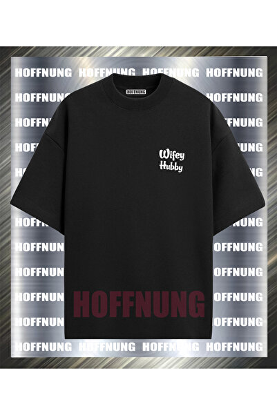 HOFFNUNG Unisex Short Sleeve Round Neck Wifey Hubby Printed Solid Color t Shirt