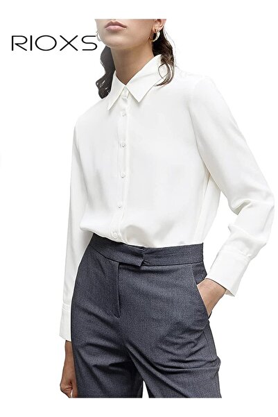 RIOXS Women's Shirts, Classic Button Down Shirt, Long Sleeve Collared Work To...