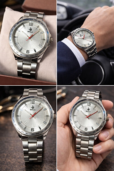 SPOLO Erkek Kol Saati Metal Kordon Analog Quartz Şık Tasarım Gümüş Kasa Gümüş...