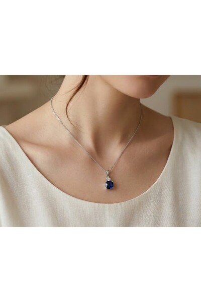 ESRADA 3s midnight blue baguette/square steel necklace