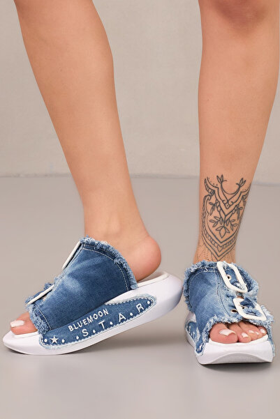 StarBlueMooN Women's Denim Slippers D Leather Insole High Design