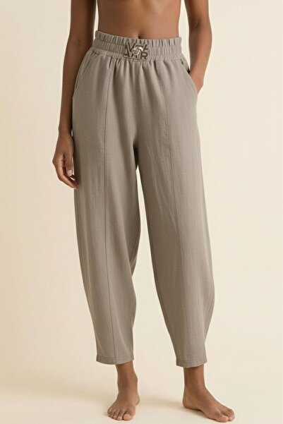 Avatar Stone Color High Waist Elastic Waist Pocketed Comfortable Summer Linen...