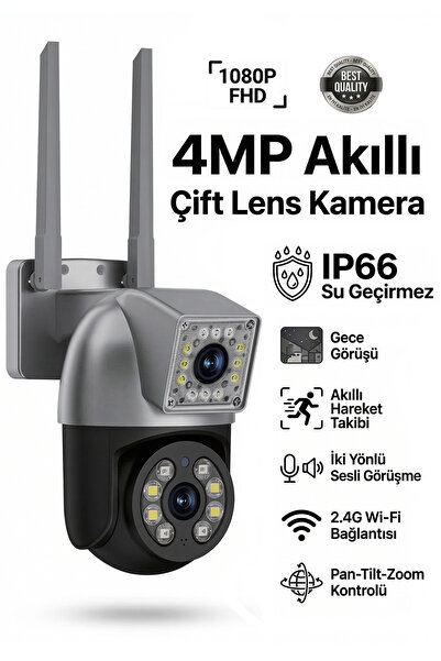 mimtec 4MP Çift Lens Akıllı Kamera - Full HD Çözünürlüklü Su Geçirmez Gece Gö...