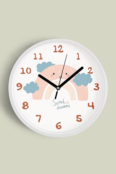 JHAAR Ceas de perete pentru copii Sweet Dreams Pastel Rainbow and Cloud cu mo...