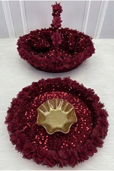 ZEYMERADE Burgundy Bridal Henna Night Tray and Basket, Wedding Circumcision E...