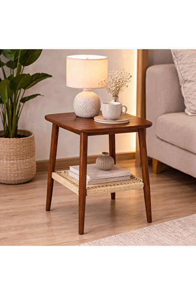 N.zone A stylish wooden side table with a lower storage shelf, measuring (45 ...
