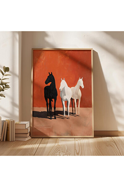 Tuba Decor Tablou minimalist cu cai înrămate în lemn dintr-o singură bucată