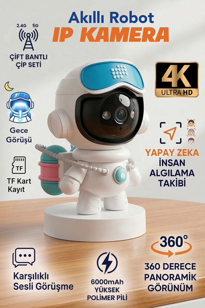 mimtec Akıllı Robot IP Kamera - 4K Ultra HD 360 Dönebilen Gece Görüşlü Akıllı...