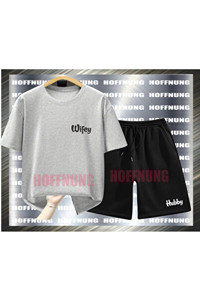 HOFFNUNG Unisex Casual Short Sleeve Set with Wifey Hubby Print Outdoor Spring...