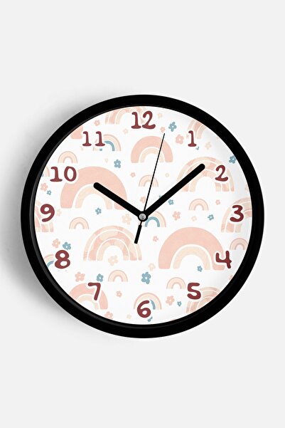 JHAAR Ceas de perete pentru copii Pastel Rainbow cu model - 42cm - Carcasă ne...