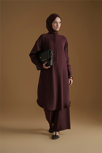 Armine Düğme Detaylı Takım Mürdüm