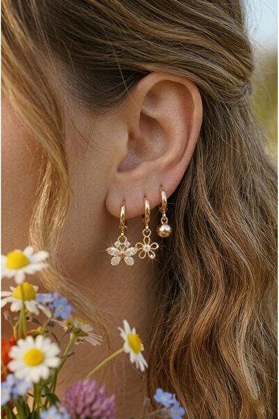 Sacce Scarves&Accessories Triple Hoop Earring Set with Butterfly and Flower F...