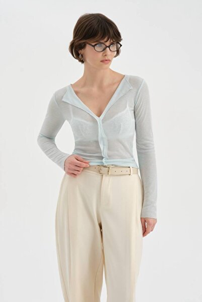 tw3 Kadın Transparan Görünümlü Tasarım Uzun Kollu Bluz