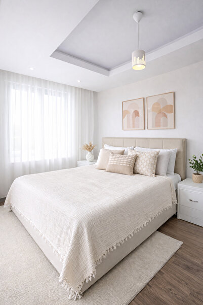 Ascotton 100% قطن قماش موسلين ثلاثي الطبقات غطاء سرير – 200x220 سم (كريمي)