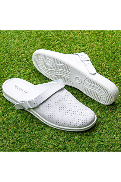 Tellus Men's White Artificial Leather Clogs, Anatomical Insole, 52-18