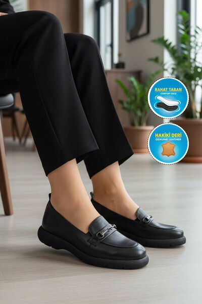 AYAKMOD Black Genuine Leather Women's Casual Shoes Premium 44332 Z