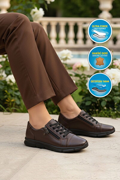 AYAKMOD Brown Genuine Leather Anatomical Lightweight Flexible Women's Casual ...