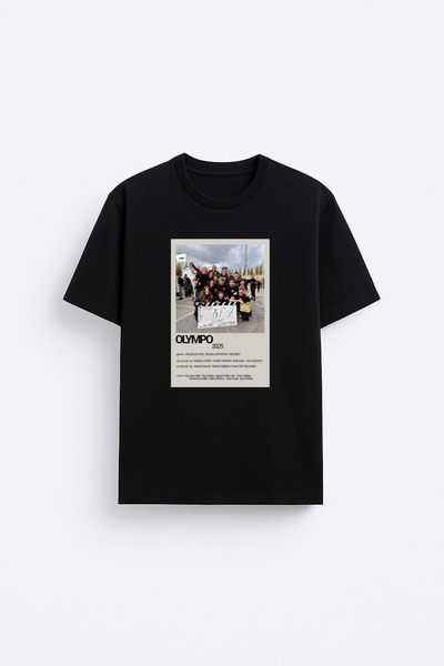 AYDESİGN Μπλουζάκι Olympo Dizi με τύπωμα με λαιμόκοψη ποδηλάτου σε μαύρο χρώμα