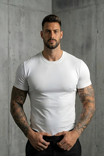 bozdemirtshirt Erkek Likralı Slim Fit Bisiklet yaka tshırt/Bisiklet yaka Likr...