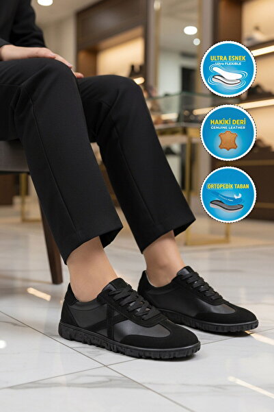 AYAKMOD Black Genuine Leather Anatomical Women's Casual Shoes F-003 Z