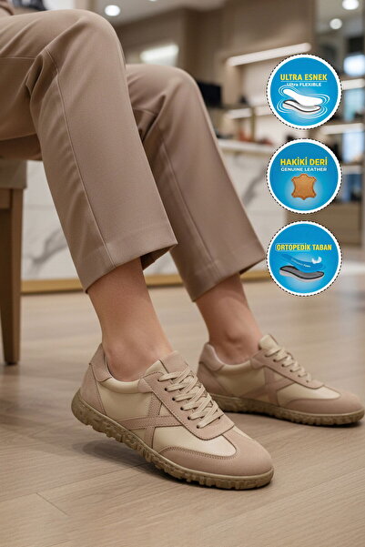 AYAKMOD Bej piele naturală ergonomic Pantofi casual de damă F-003 Z