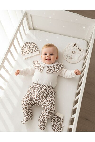 Miniday Baby Kız Bebek Bayramlık Leopar Basklı 5'Li Set Hastane Çıkışı Yeni d...