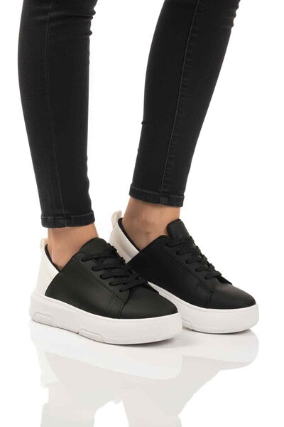Aspor Black and White Lace-Up Women's Sports Shoes