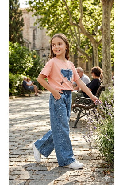 NURTOPU Σετ για κορίτσια, καλοκαιρινό κοντομάνικο Βαμβάκι υφάσματα, 2τμχ τζιν...