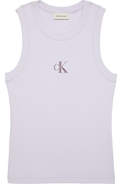 Calvin Klein Kadın SL Monogram Detaylı Rib Örgü T-shirt