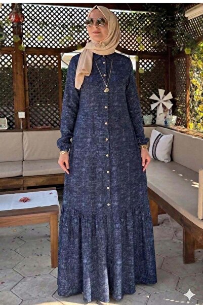 Rabia Şamlı Süreyya Kot Effect Πουκαμισοφόρεμα Ναυτικό Μπλε