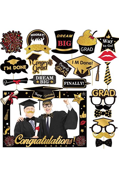 Arabest 22 Pcs Black Gold Photo Booth Props Set ,for Graduation Party Favors ...