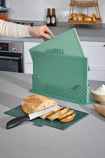 MOİ STANDLI KESİM TAHTASI YATAY 4PARÇA ET-SEBZE-EKMEK FARKLI RENK TASARIM