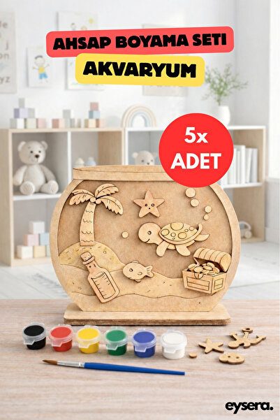 eysera 5' Li Ahşap Boyama Seti, 5 Adet Akvaryum Seti– Çocuk Aktivite & Montes...