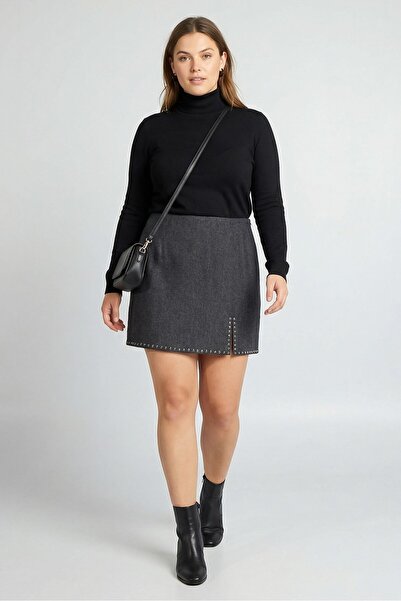 SANDRO Women Rhinestone Slit Mini Skirt, Grey