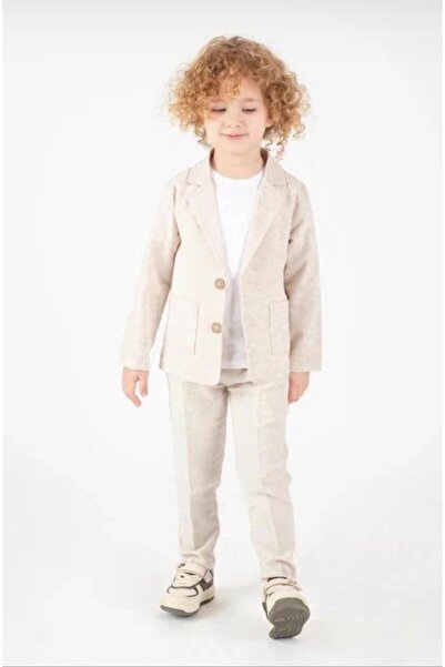 DUBLİNO KİDS Boy's Suit (Jacket, T-Shirt and Drawstring Pants) Cream