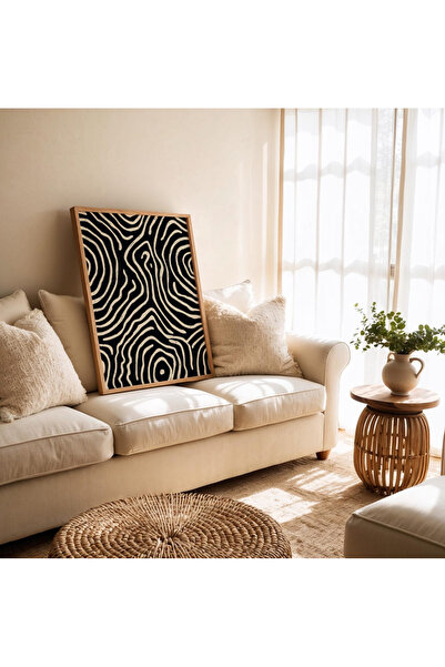 Tuba Decor Εικόνα με μαύρες αφηρημένες γραμμές σε ξύλινο πλαίσιο ενός τεμαχίου