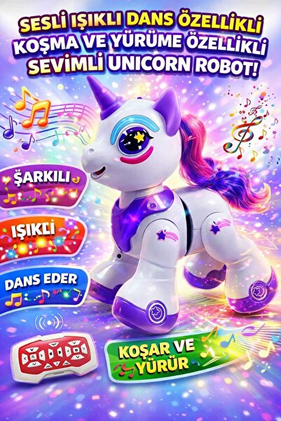 Aksoy Toys Sevimli Unicorn At Uzaktan Kumandalı Sesli Işıklı Müzikli Pilli Do...