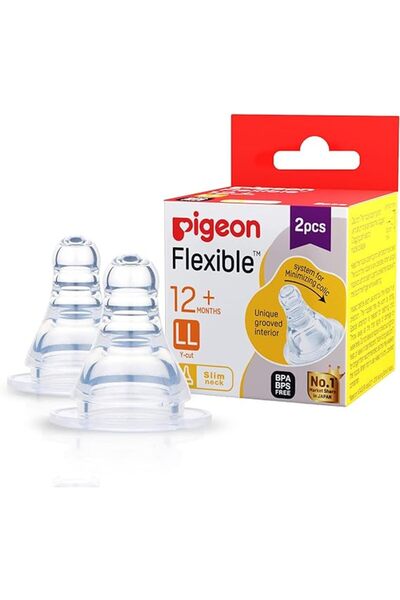 Pigeon 17337 حلمات مرنة ذات رقبة رفيعة، مناسبة للأطفال من عمر 12 شهرًا فما فو...