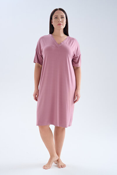 Hays Kadın Plus Size Modal Kısa Kollu V Yaka Elbise