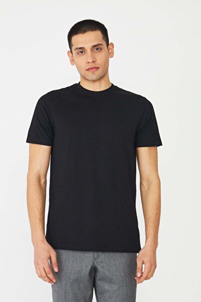 White Stone Black Basic Crew Neck Men's T-Shirt