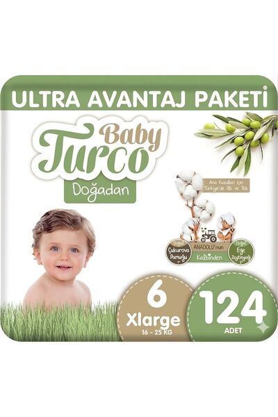 Baby Turco Doğadan Baby Diapers Ultra Advantage Package Large Size 6 124 Pieces