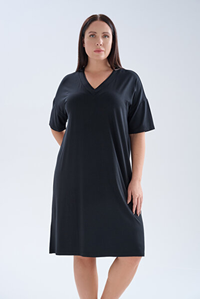 Hays Kadın Plus Size Modal Kısa Kollu V Yaka Elbise