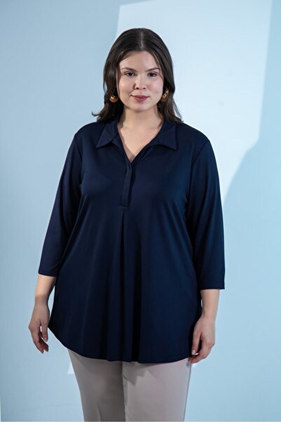 Roxxlen Plus Size V Shirt Collar Blouse