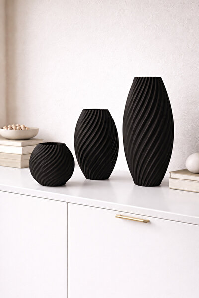 Leerybee 3’lü Dekoratif Vazo Seti – 3D Baskı Modern Minimal Vazo | 18-13-8 Cm
